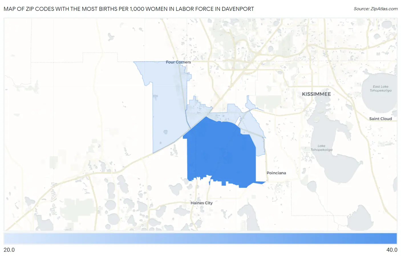 Zip Codes with the Most Births per 1,000 Women in Labor Force in Davenport Map