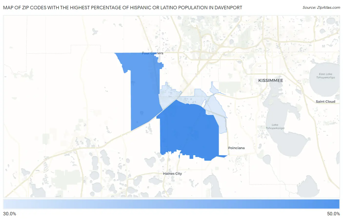 Zip Codes with the Highest Percentage of Hispanic or Latino Population in Davenport Map