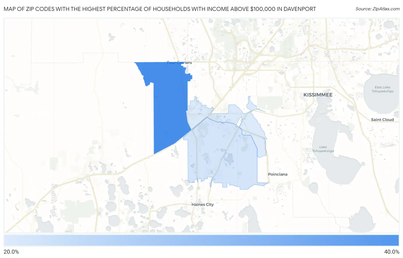 Zip Codes with the Highest Percentage of Households with Income Above $100,000 in Davenport Map