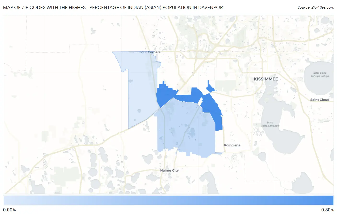 Zip Codes with the Highest Percentage of Indian (Asian) Population in Davenport Map