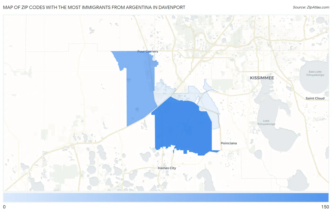 Zip Codes with the Most Immigrants from Argentina in Davenport Map