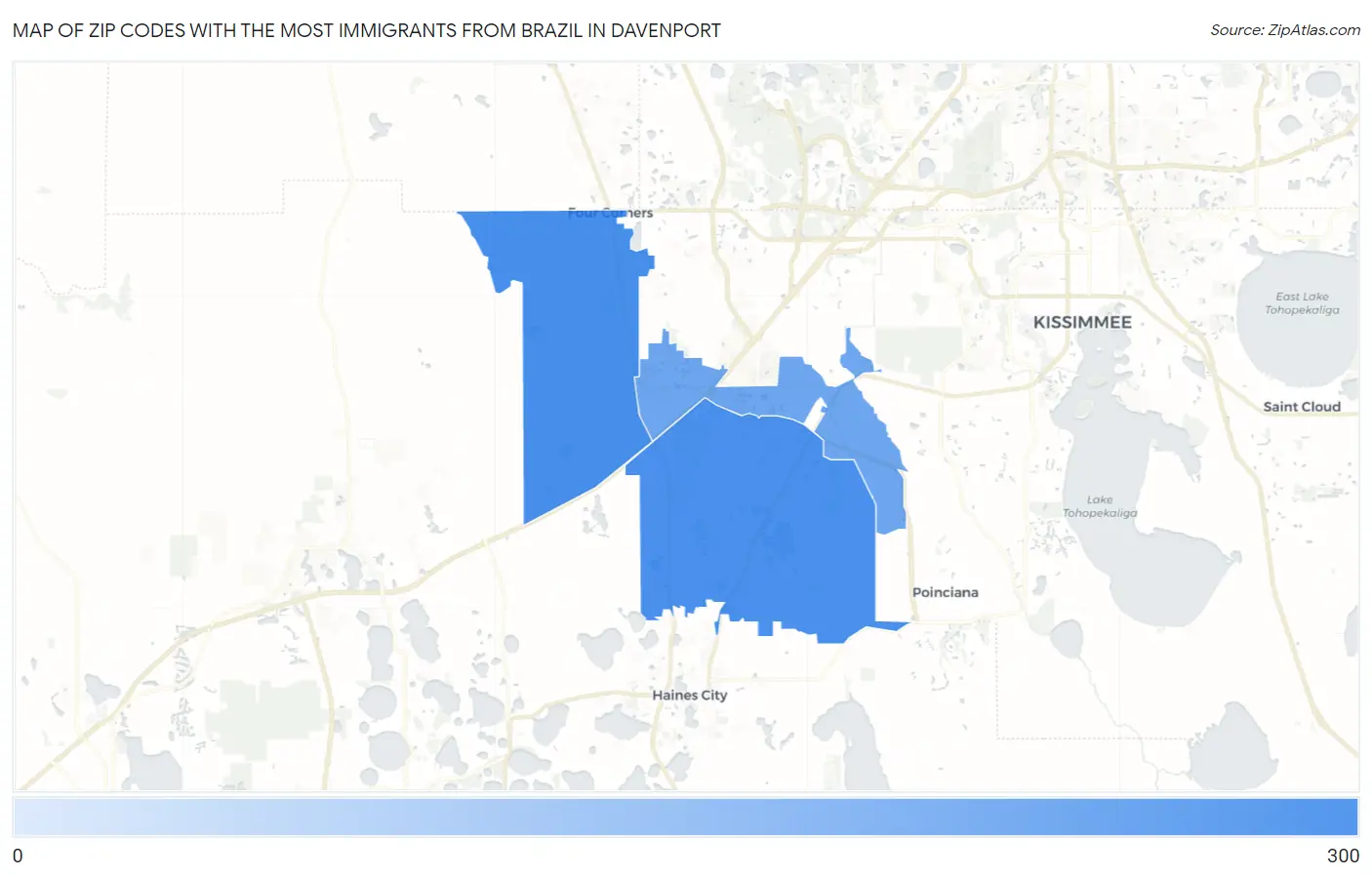 Zip Codes with the Most Immigrants from Brazil in Davenport Map
