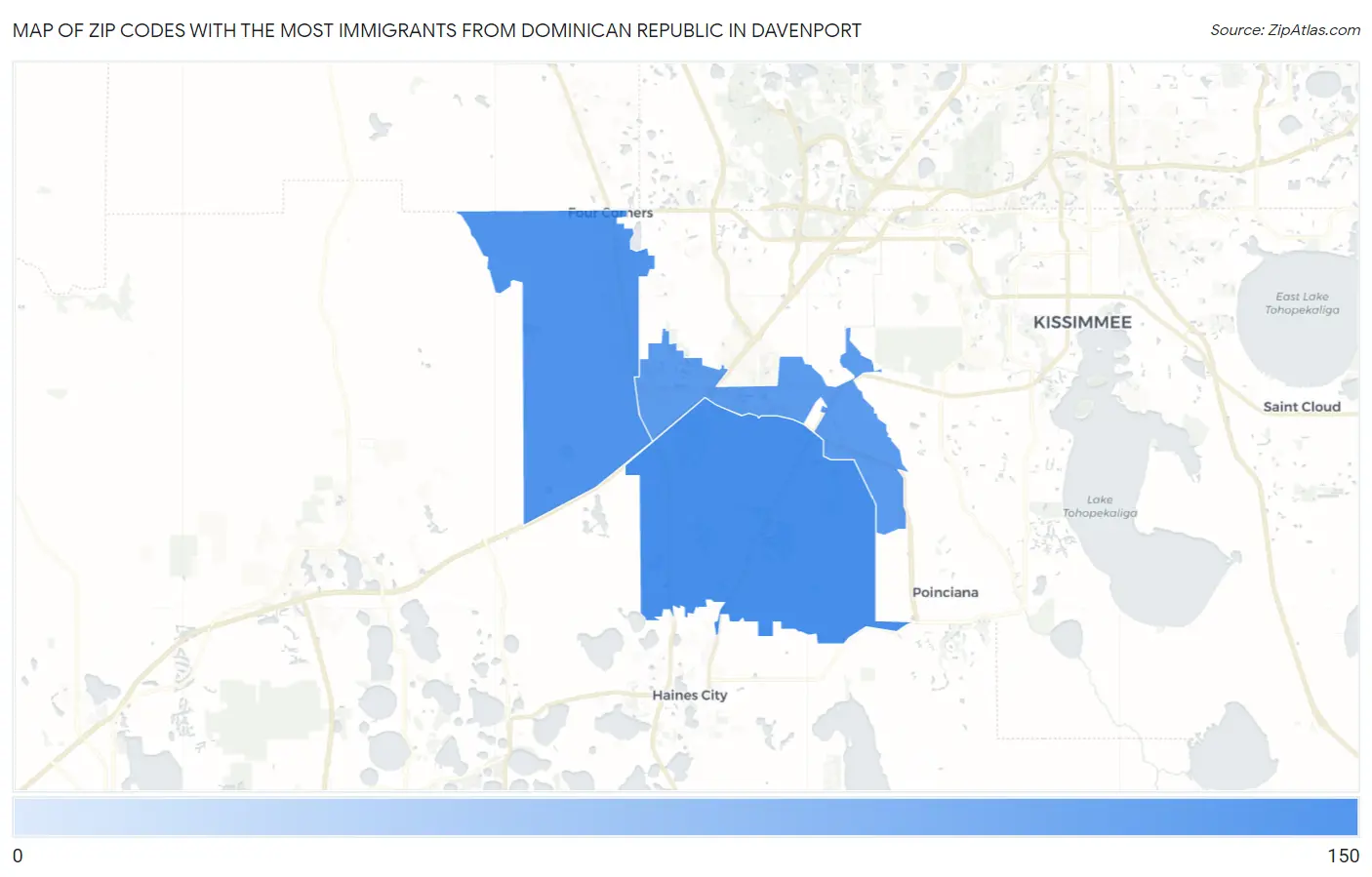 Zip Codes with the Most Immigrants from Dominican Republic in Davenport Map