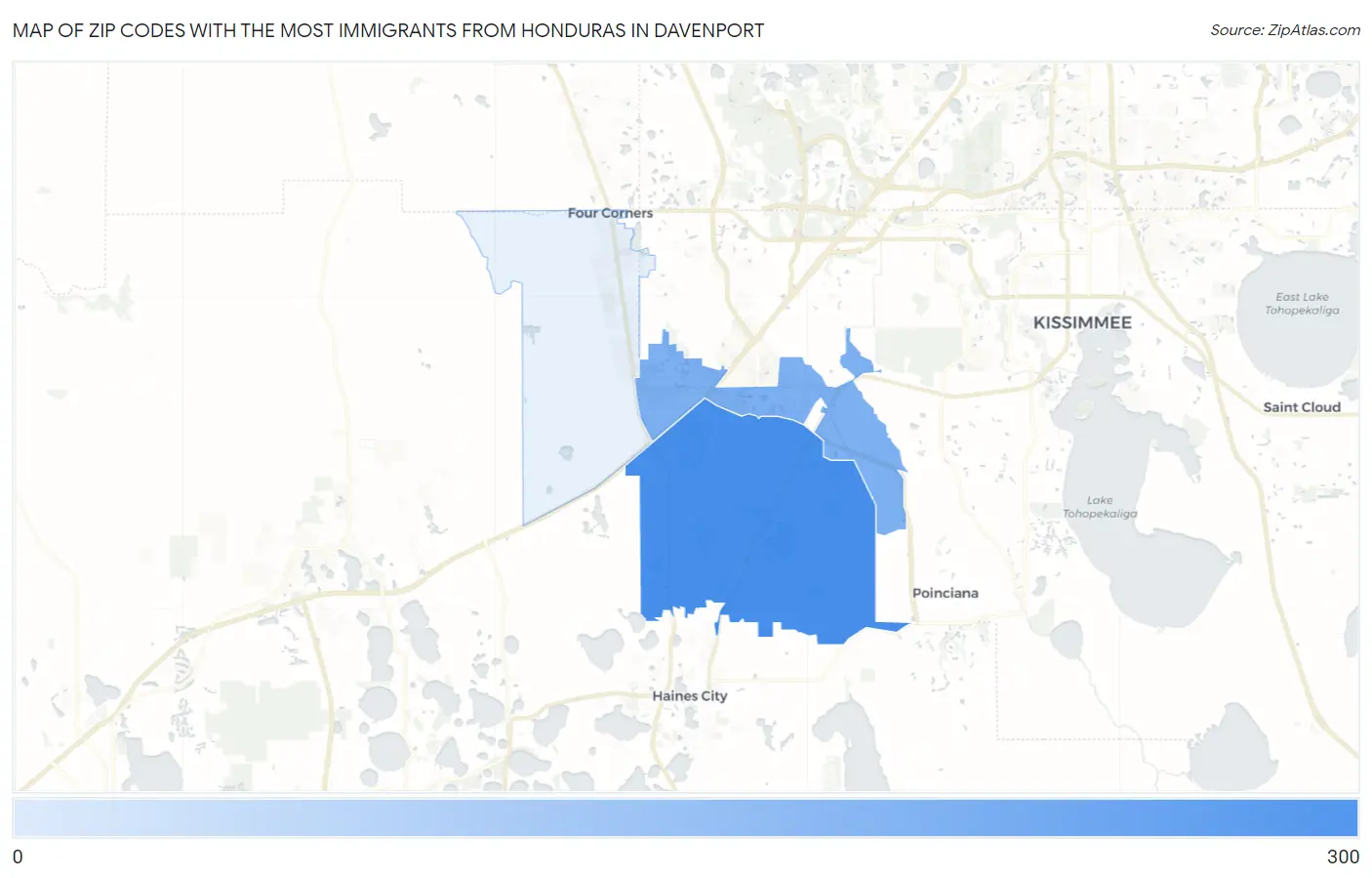 Zip Codes with the Most Immigrants from Honduras in Davenport Map