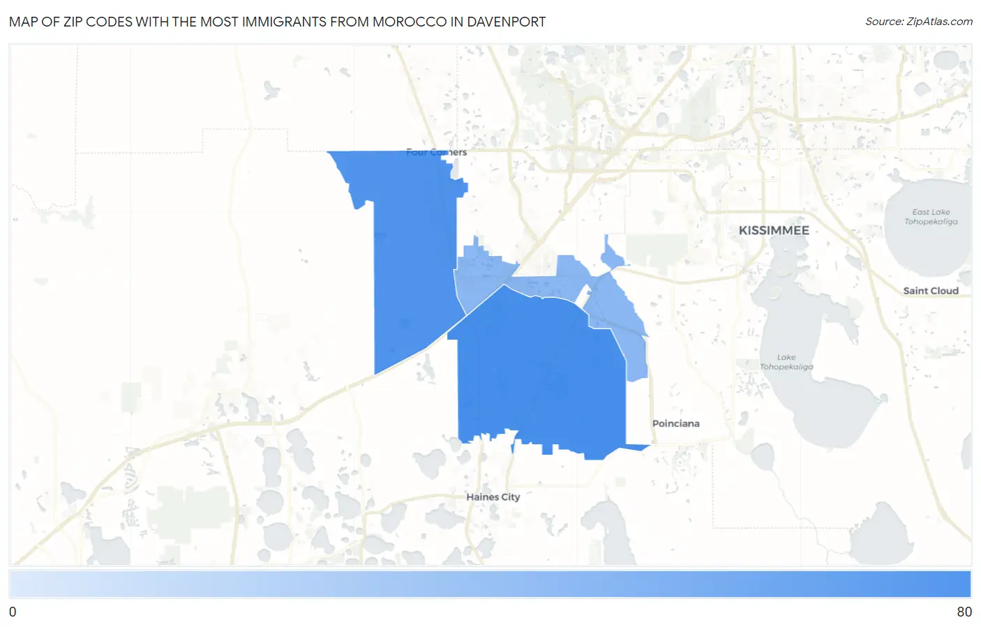 Zip Codes with the Most Immigrants from Morocco in Davenport Map
