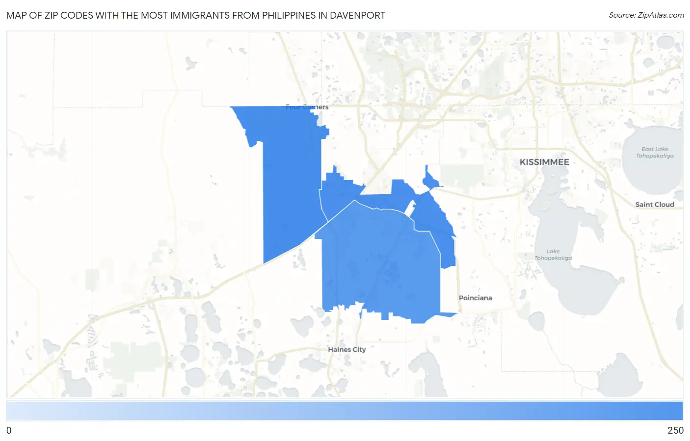 Zip Codes with the Most Immigrants from Philippines in Davenport Map