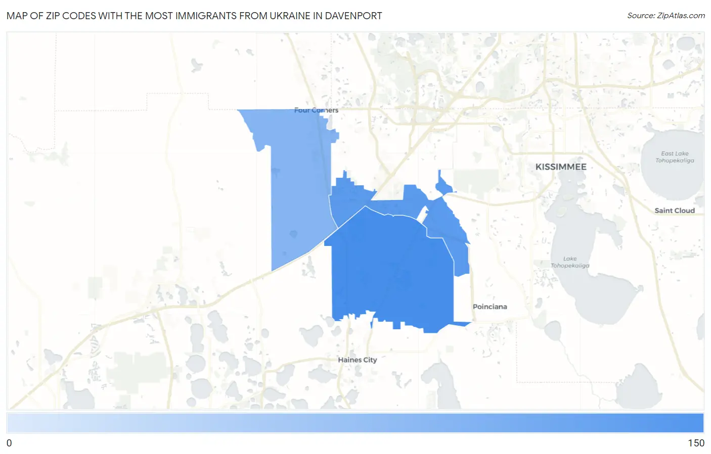 Zip Codes with the Most Immigrants from Ukraine in Davenport Map