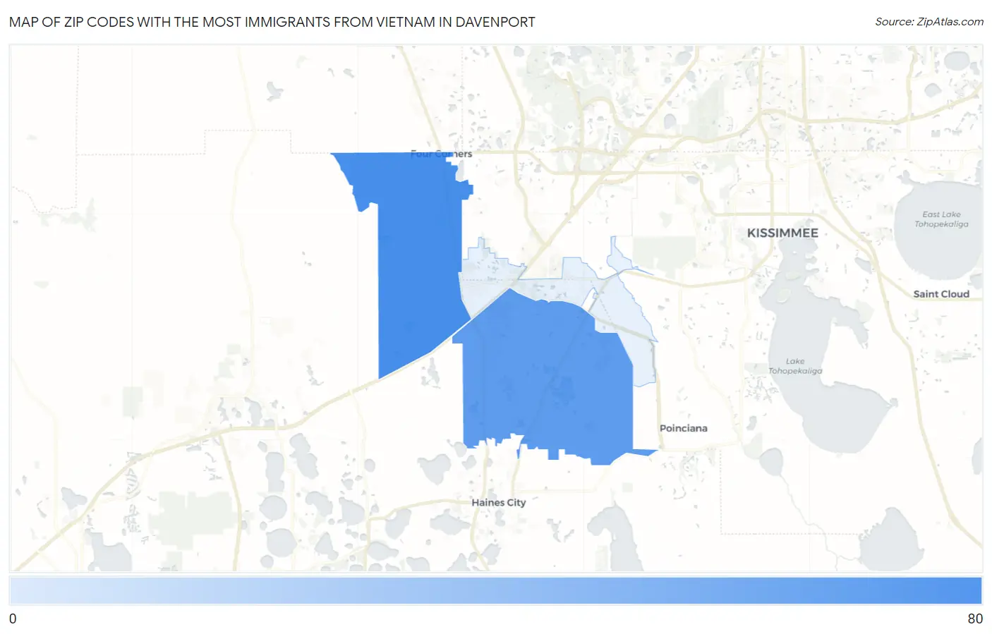 Zip Codes with the Most Immigrants from Vietnam in Davenport Map