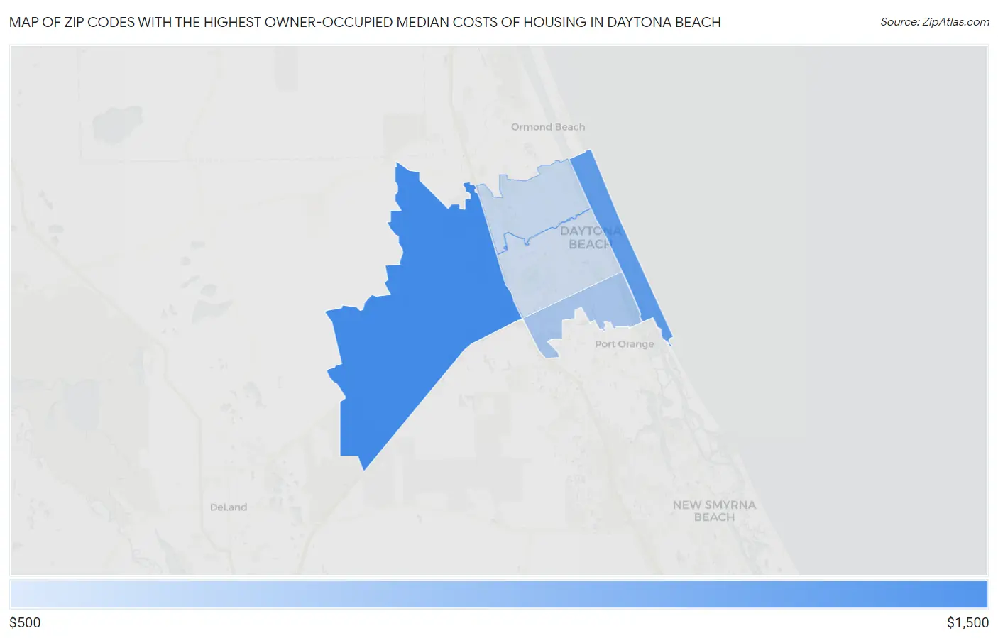 Zip Codes with the Highest Owner-Occupied Median Costs of Housing in Daytona Beach Map