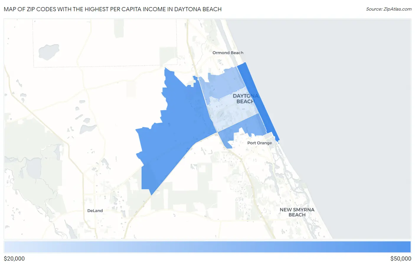 Zip Codes with the Highest Per Capita Income in Daytona Beach Map