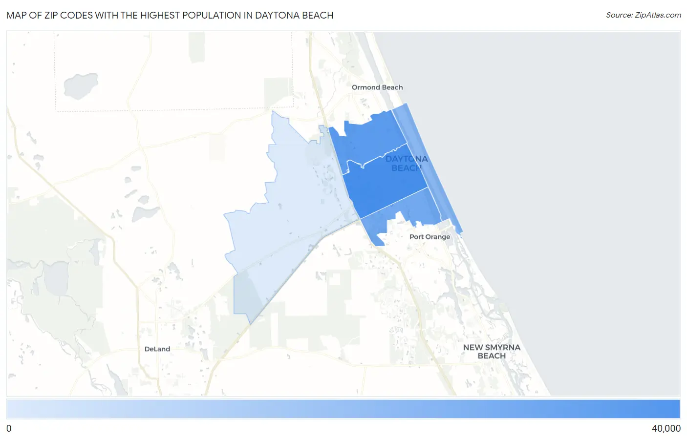 Zip Codes with the Highest Population in Daytona Beach Map