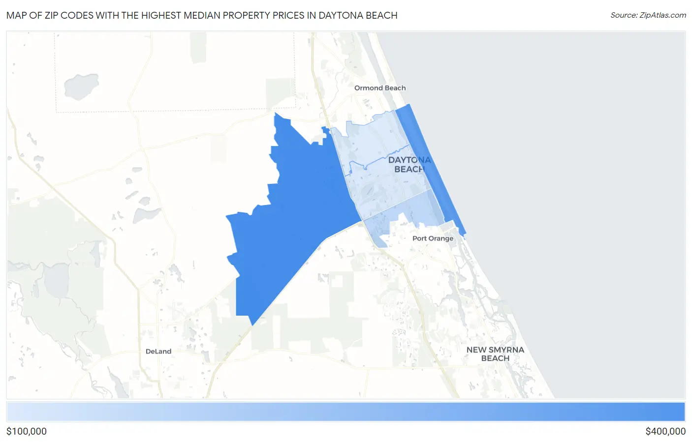 Zip Codes with the Highest Median Property Prices in Daytona Beach Map
