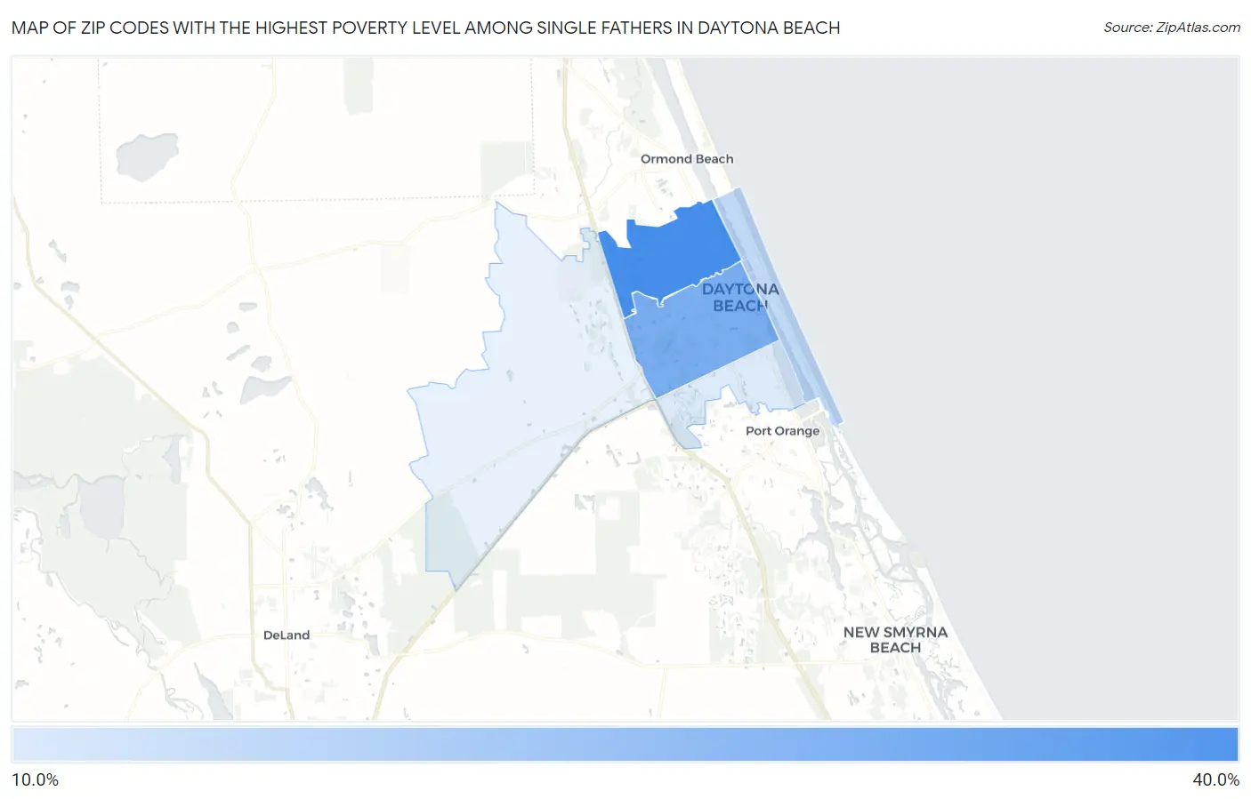 Zip Codes with the Highest Poverty Level Among Single Fathers in Daytona Beach Map