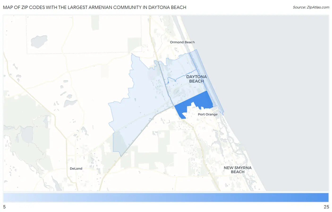 Zip Codes with the Largest Armenian Community in Daytona Beach Map