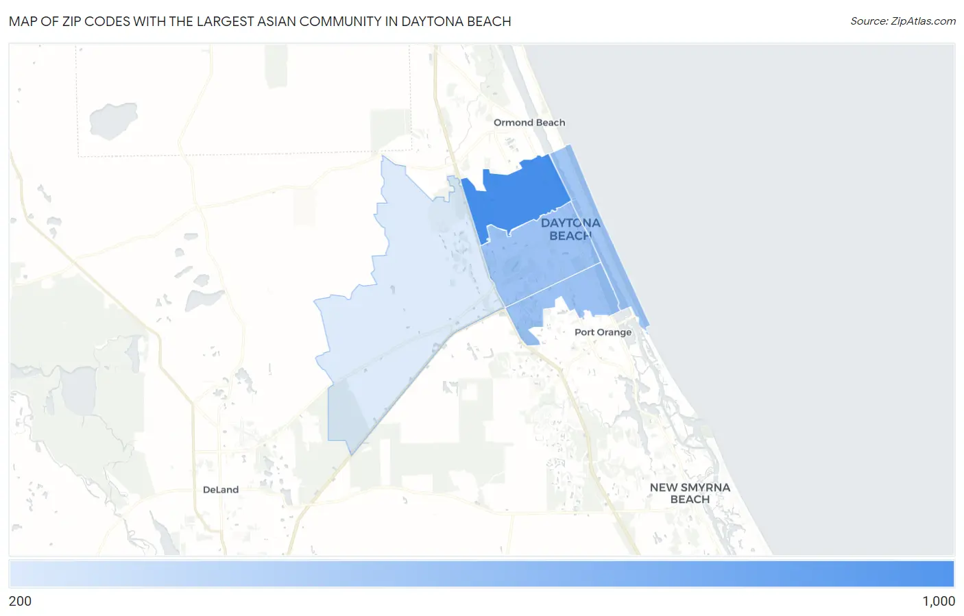 Zip Codes with the Largest Asian Community in Daytona Beach Map
