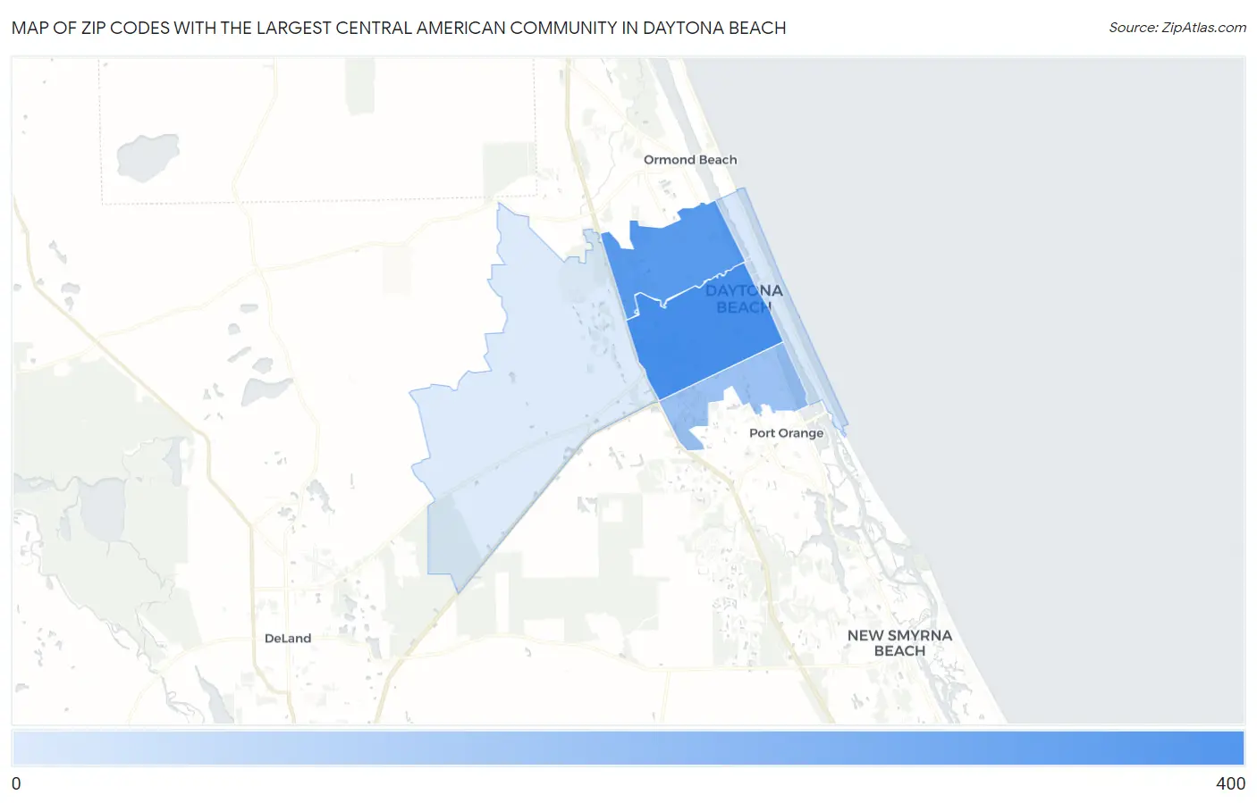 Zip Codes with the Largest Central American Community in Daytona Beach Map
