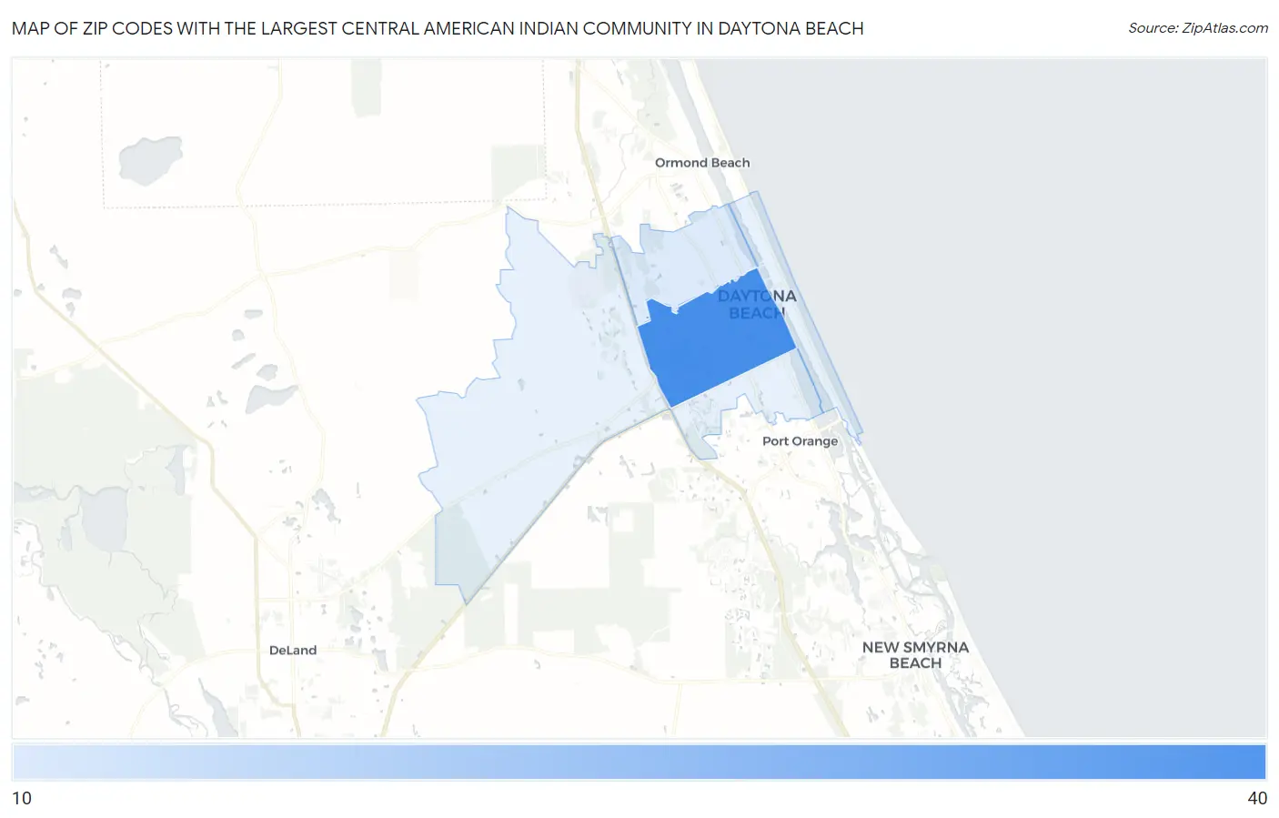 Zip Codes with the Largest Central American Indian Community in Daytona Beach Map
