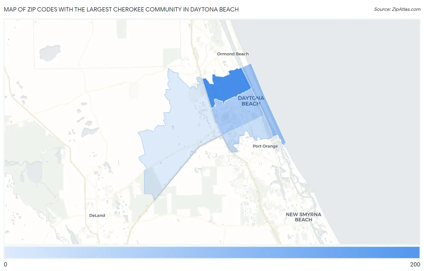 Zip Codes with the Largest Cherokee Community in Daytona Beach Map