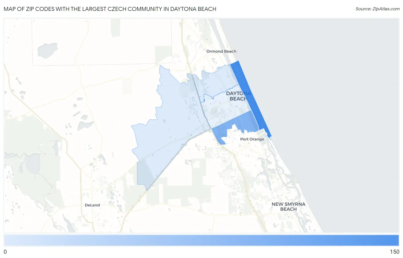 Zip Codes with the Largest Czech Community in Daytona Beach Map