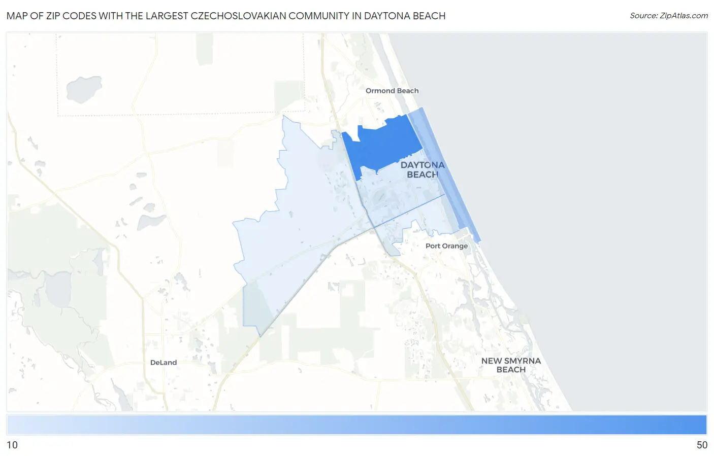 Zip Codes with the Largest Czechoslovakian Community in Daytona Beach Map
