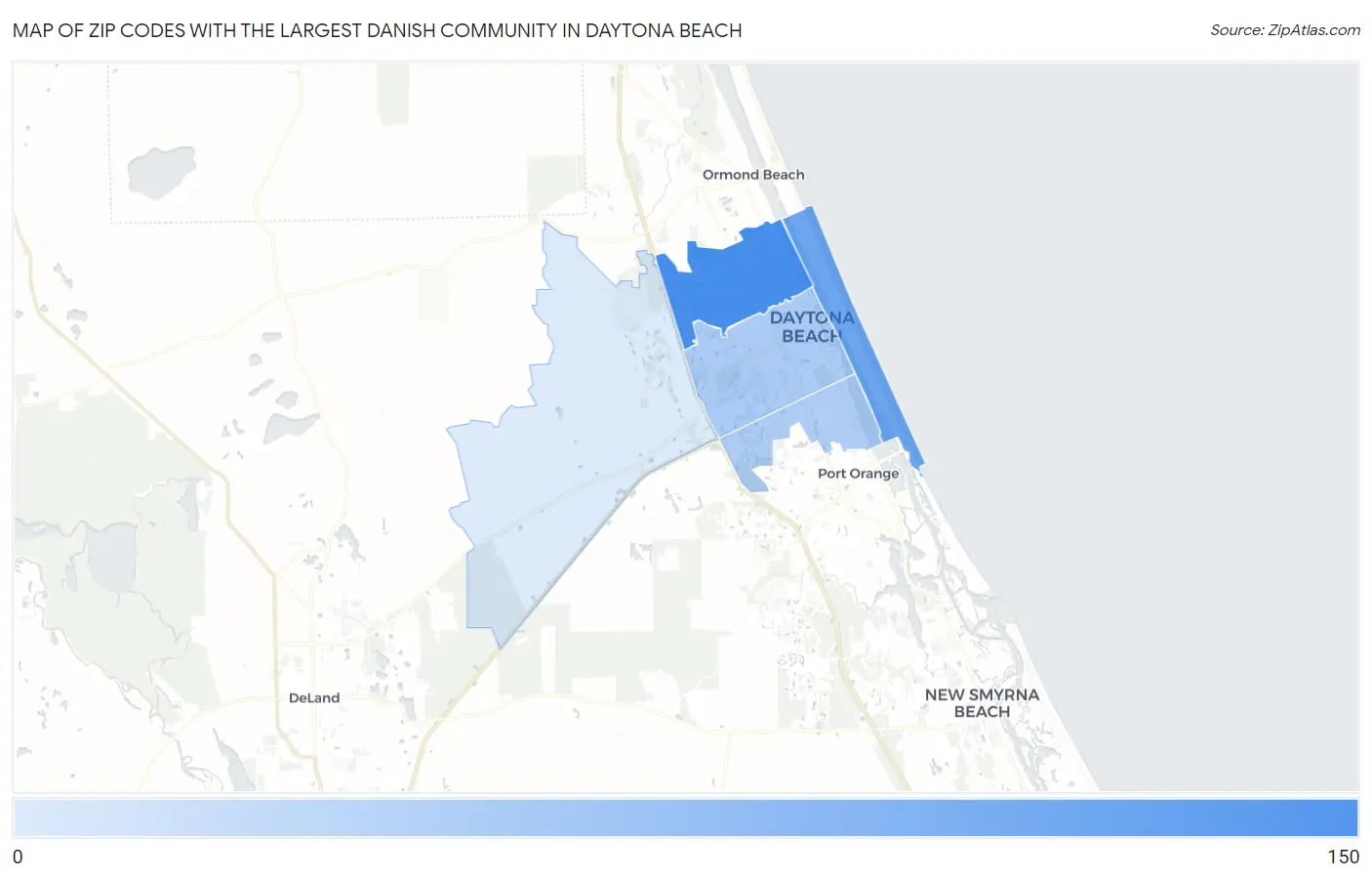 Zip Codes with the Largest Danish Community in Daytona Beach Map