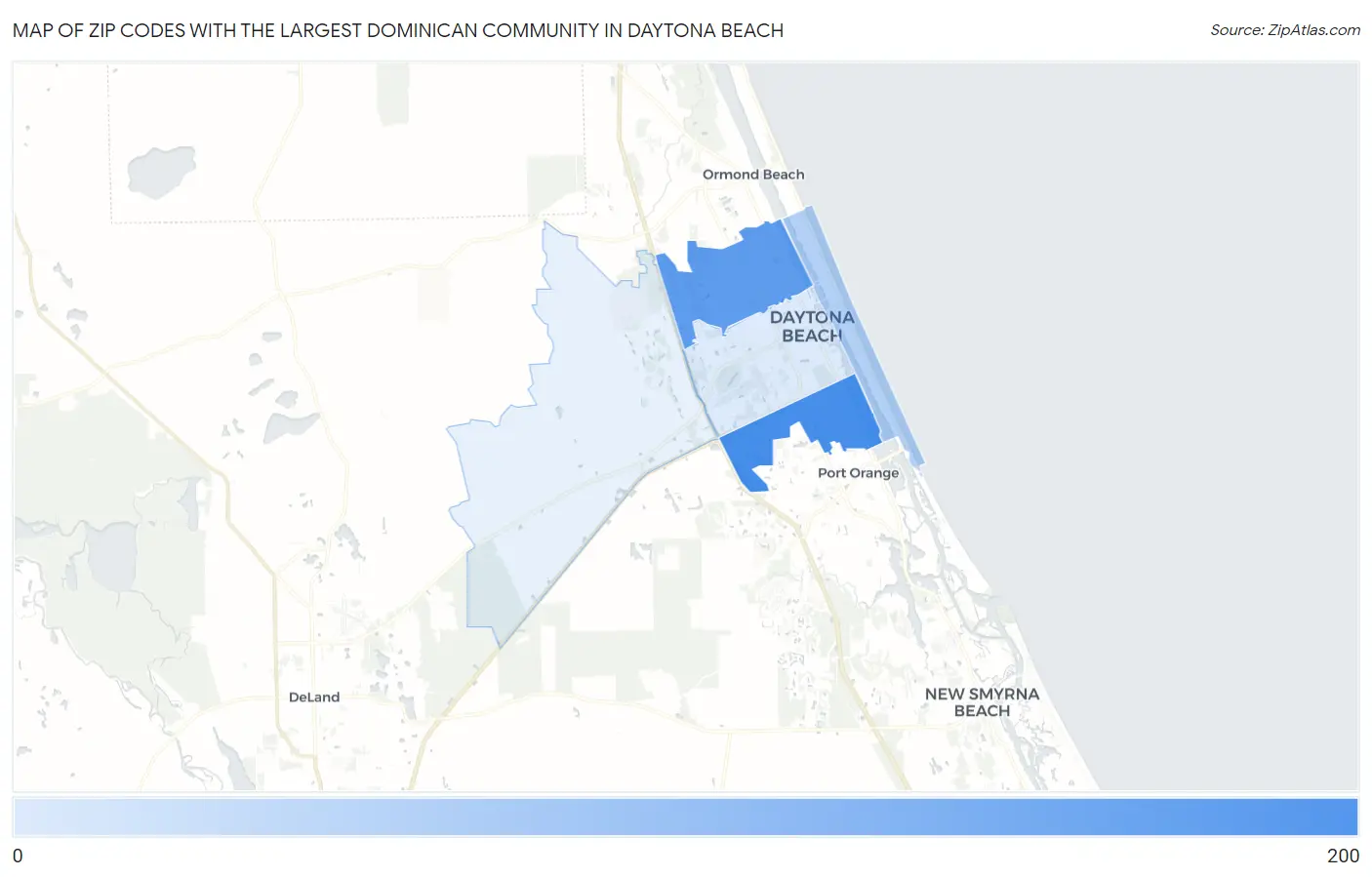 Zip Codes with the Largest Dominican Community in Daytona Beach Map