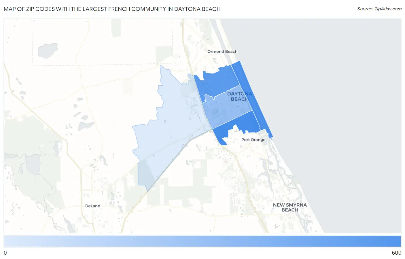 Zip Codes with the Largest French Community in Daytona Beach Map