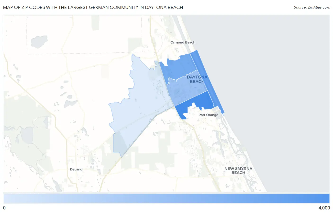 Zip Codes with the Largest German Community in Daytona Beach Map