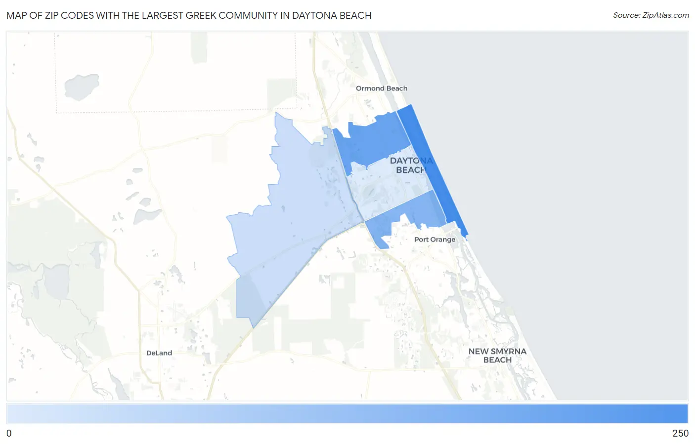 Zip Codes with the Largest Greek Community in Daytona Beach Map