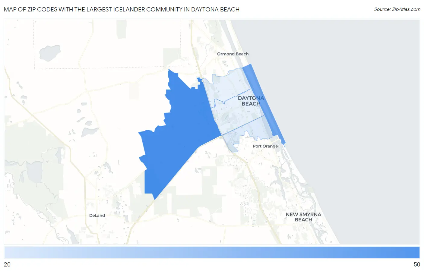 Zip Codes with the Largest Icelander Community in Daytona Beach Map