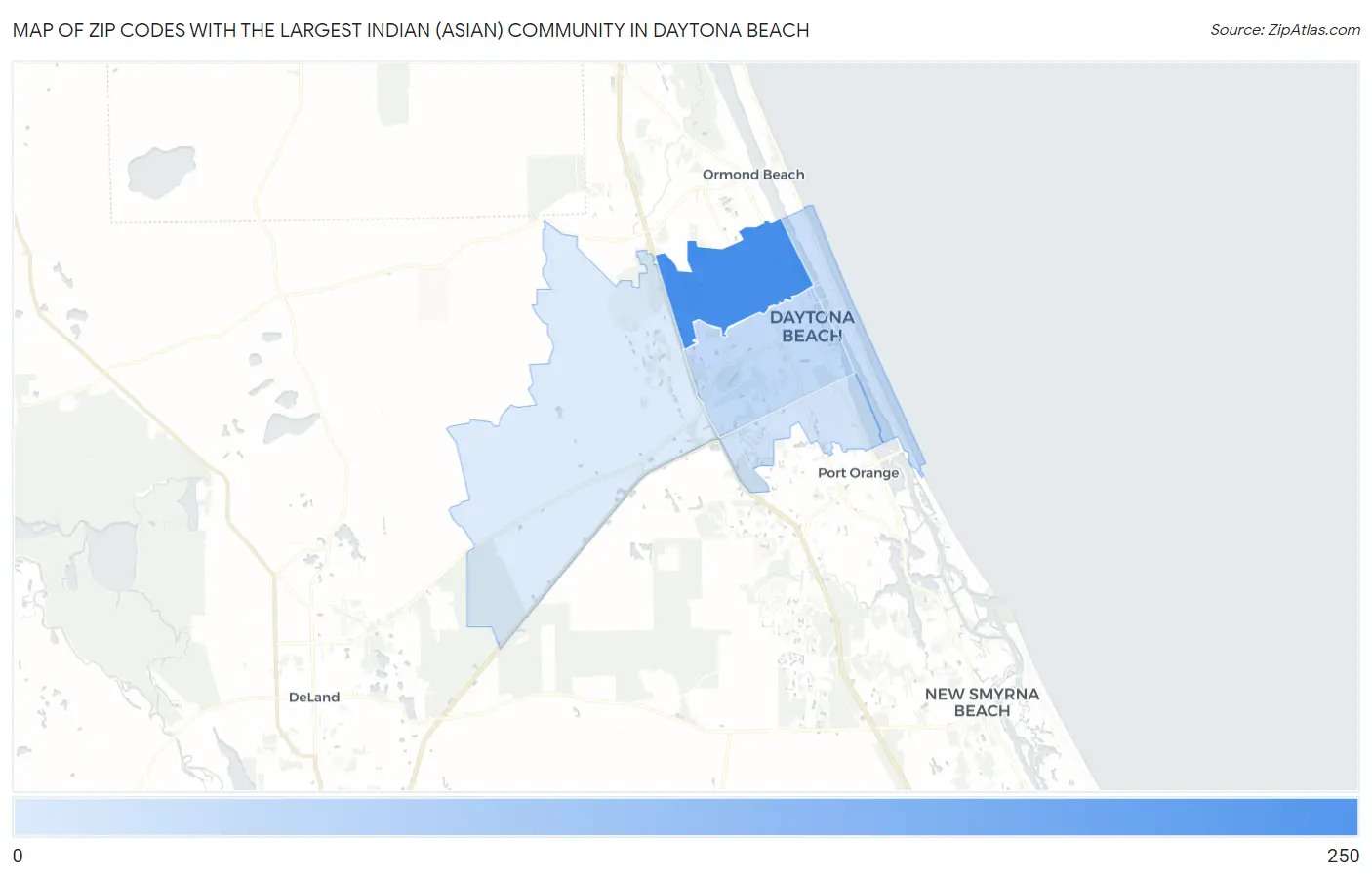 Zip Codes with the Largest Indian (Asian) Community in Daytona Beach Map