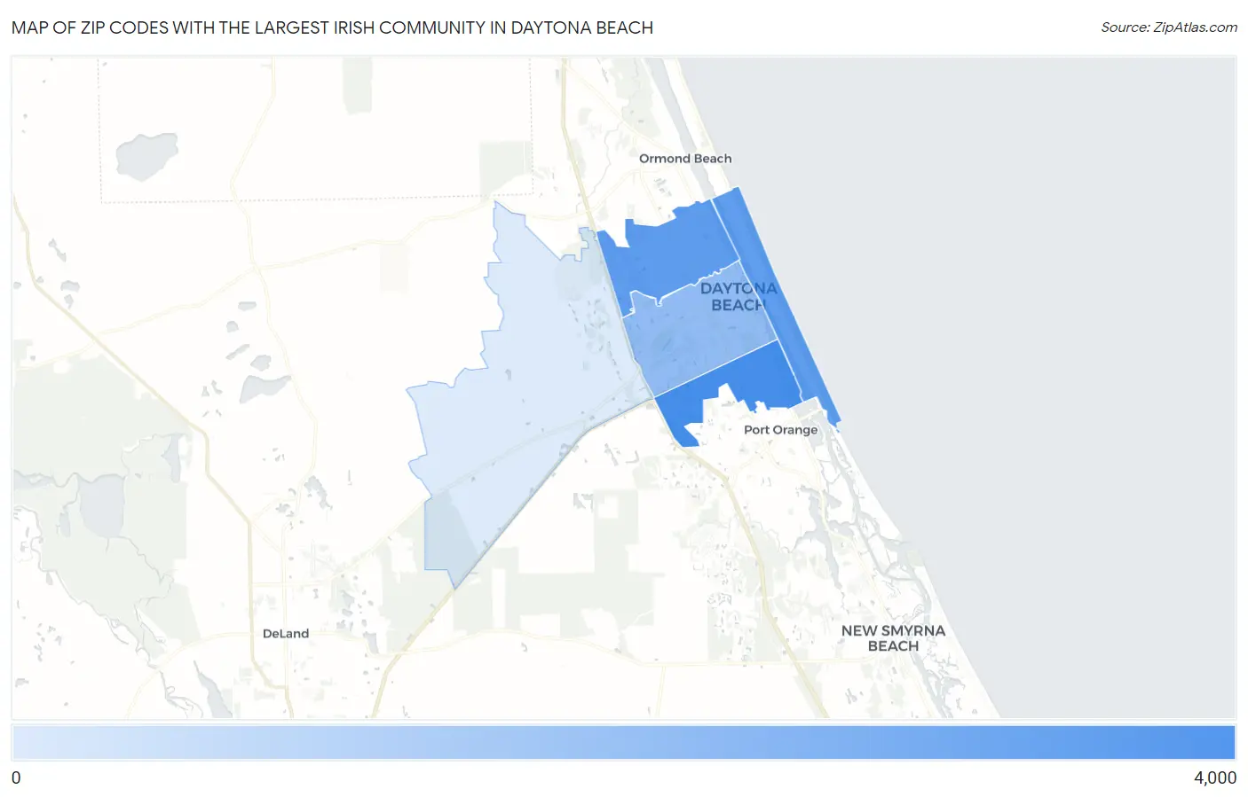 Zip Codes with the Largest Irish Community in Daytona Beach Map
