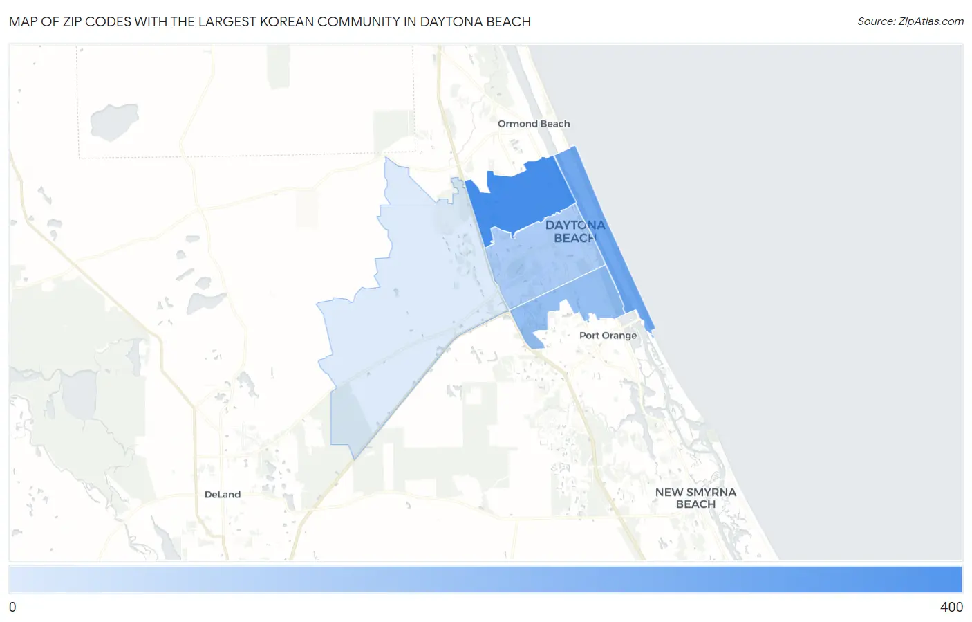 Zip Codes with the Largest Korean Community in Daytona Beach Map