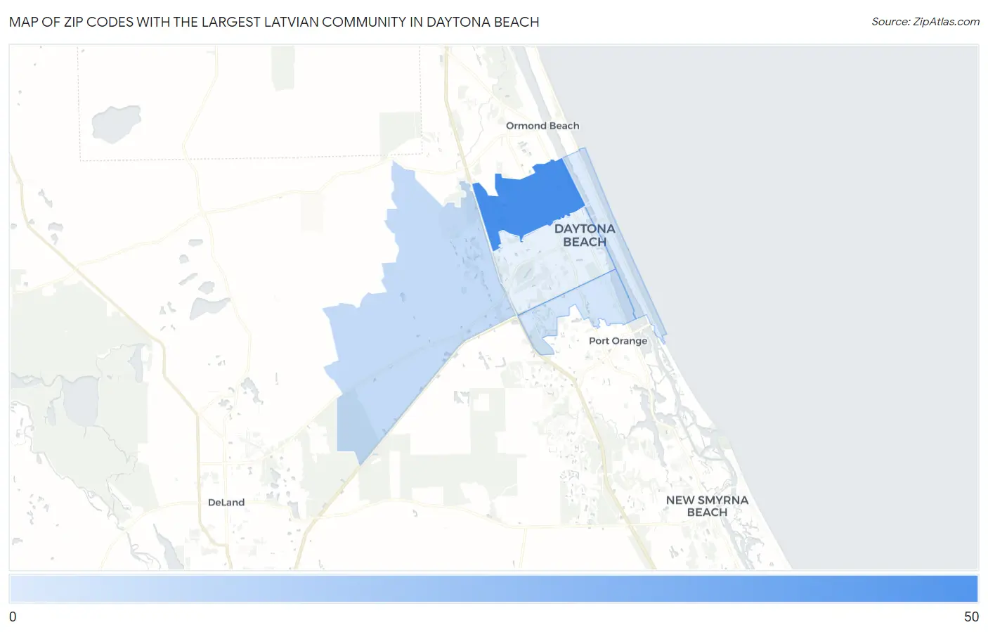 Zip Codes with the Largest Latvian Community in Daytona Beach Map
