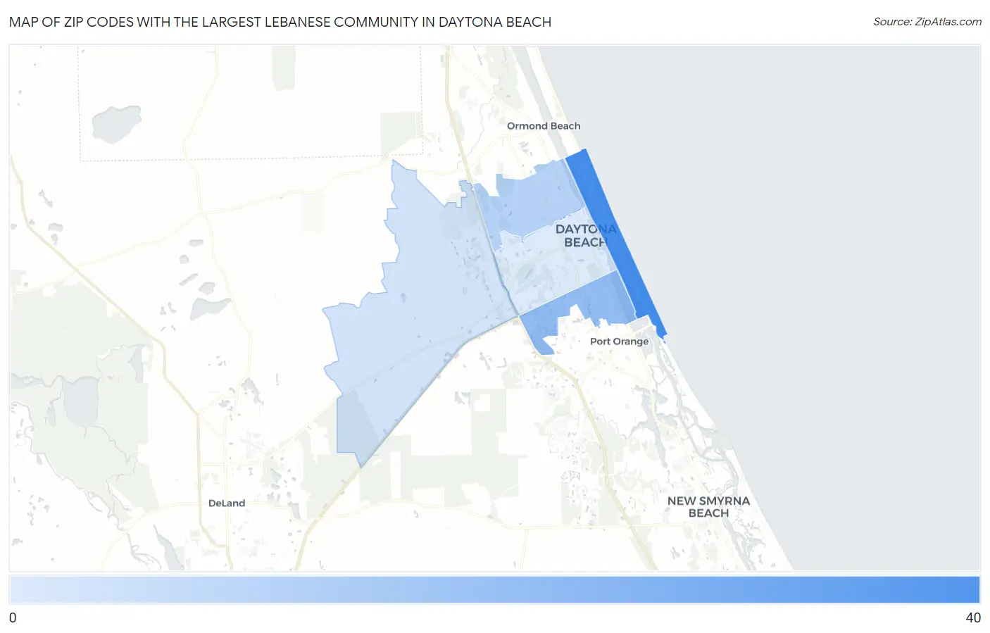 Zip Codes with the Largest Lebanese Community in Daytona Beach Map