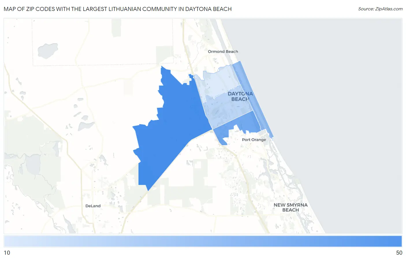 Zip Codes with the Largest Lithuanian Community in Daytona Beach Map