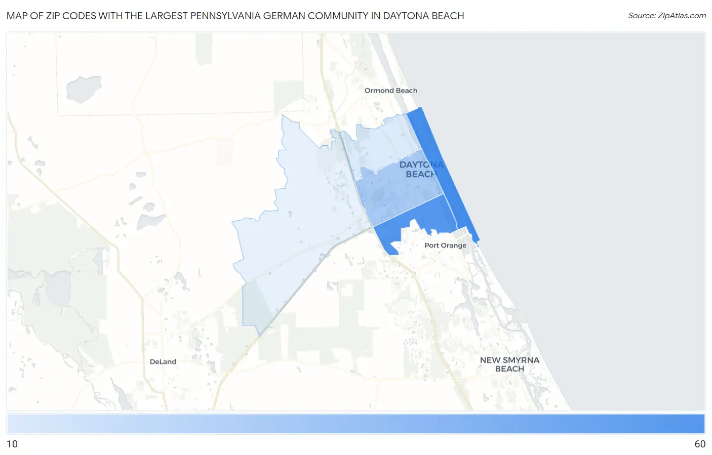 Zip Codes with the Largest Pennsylvania German Community in Daytona Beach Map