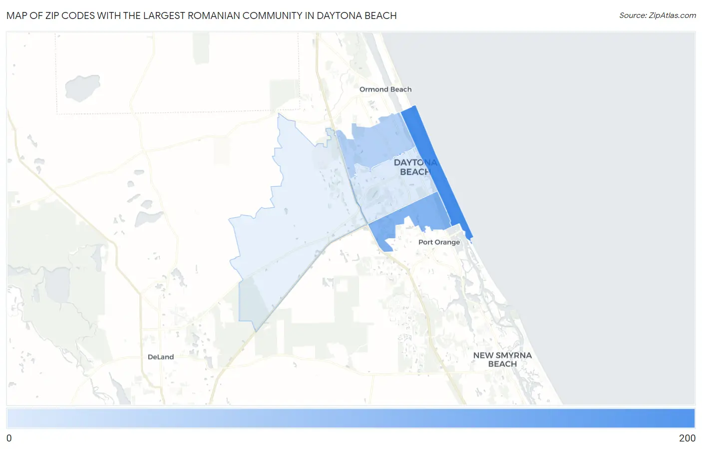 Zip Codes with the Largest Romanian Community in Daytona Beach Map