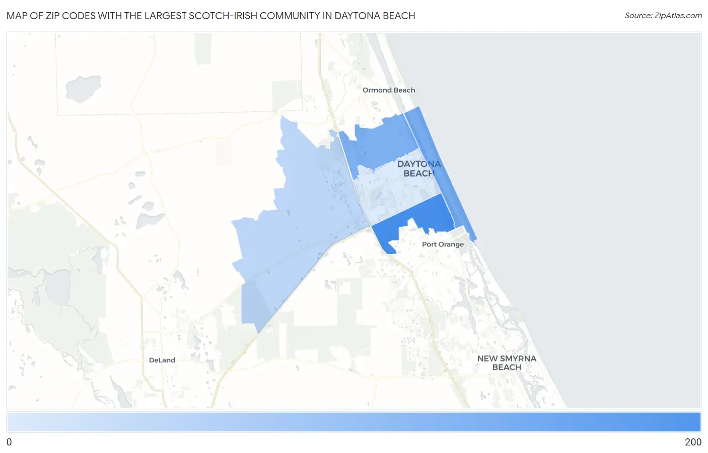 Zip Codes with the Largest Scotch-Irish Community in Daytona Beach Map