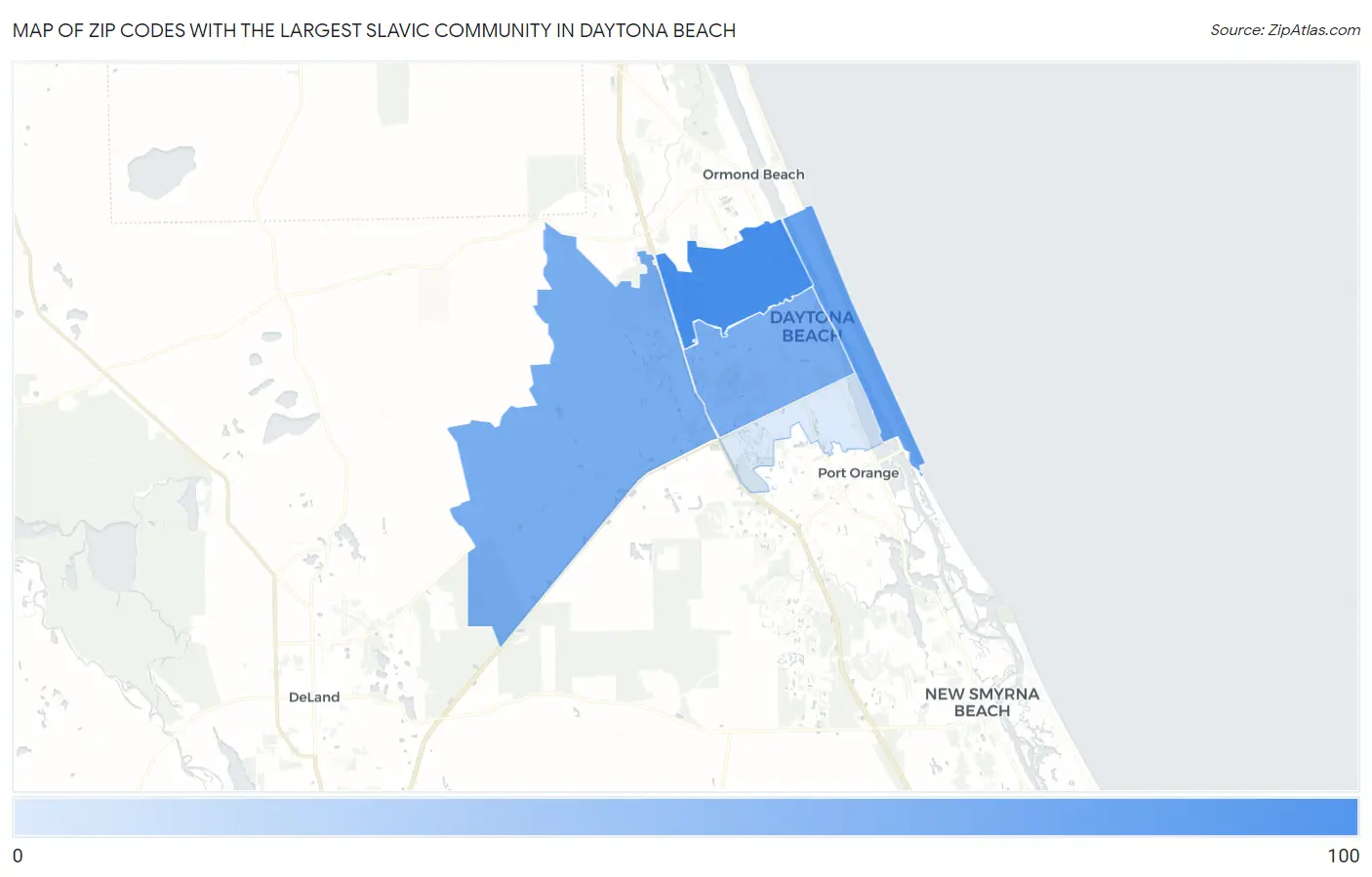 Zip Codes with the Largest Slavic Community in Daytona Beach Map