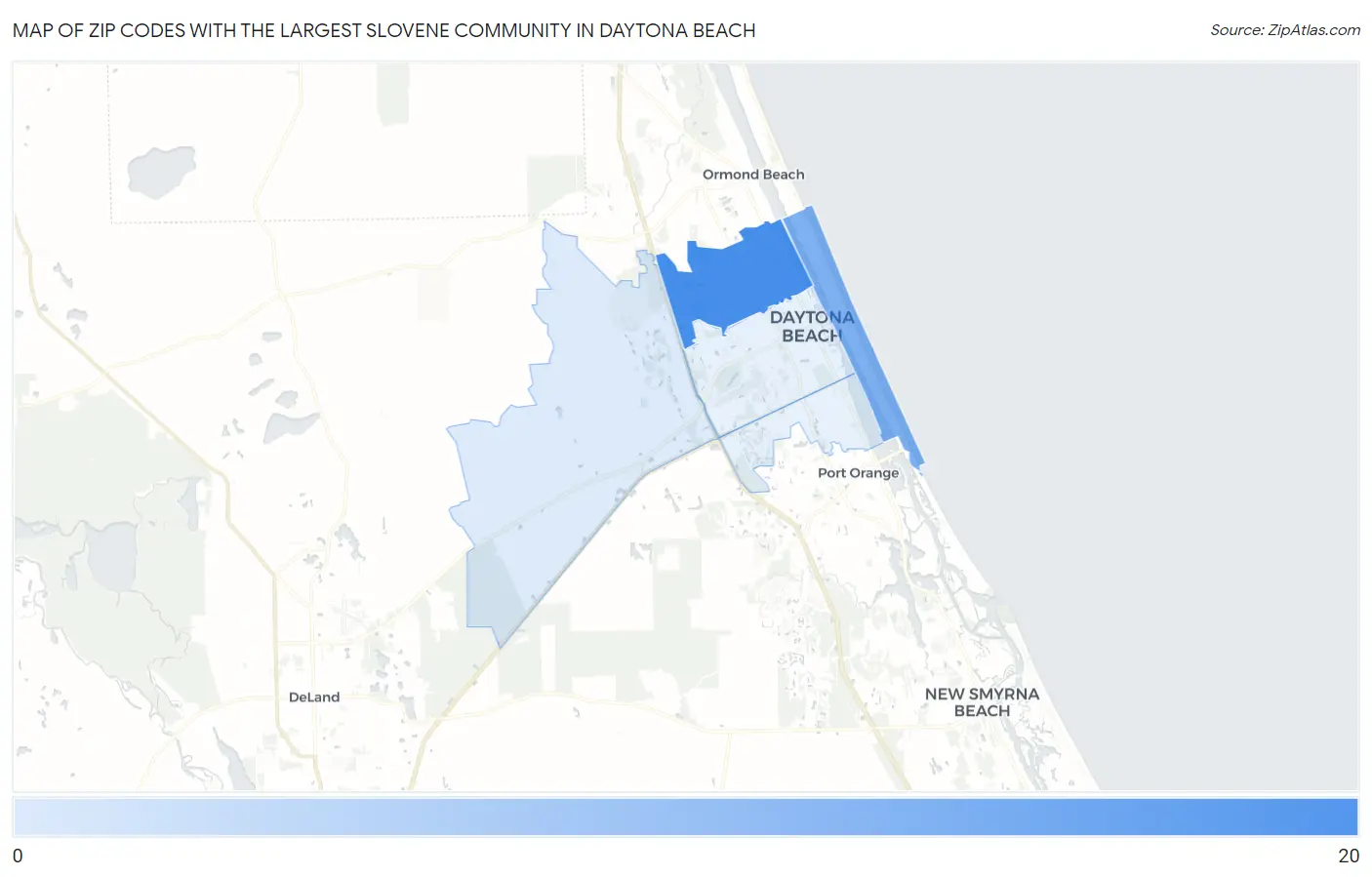 Zip Codes with the Largest Slovene Community in Daytona Beach Map