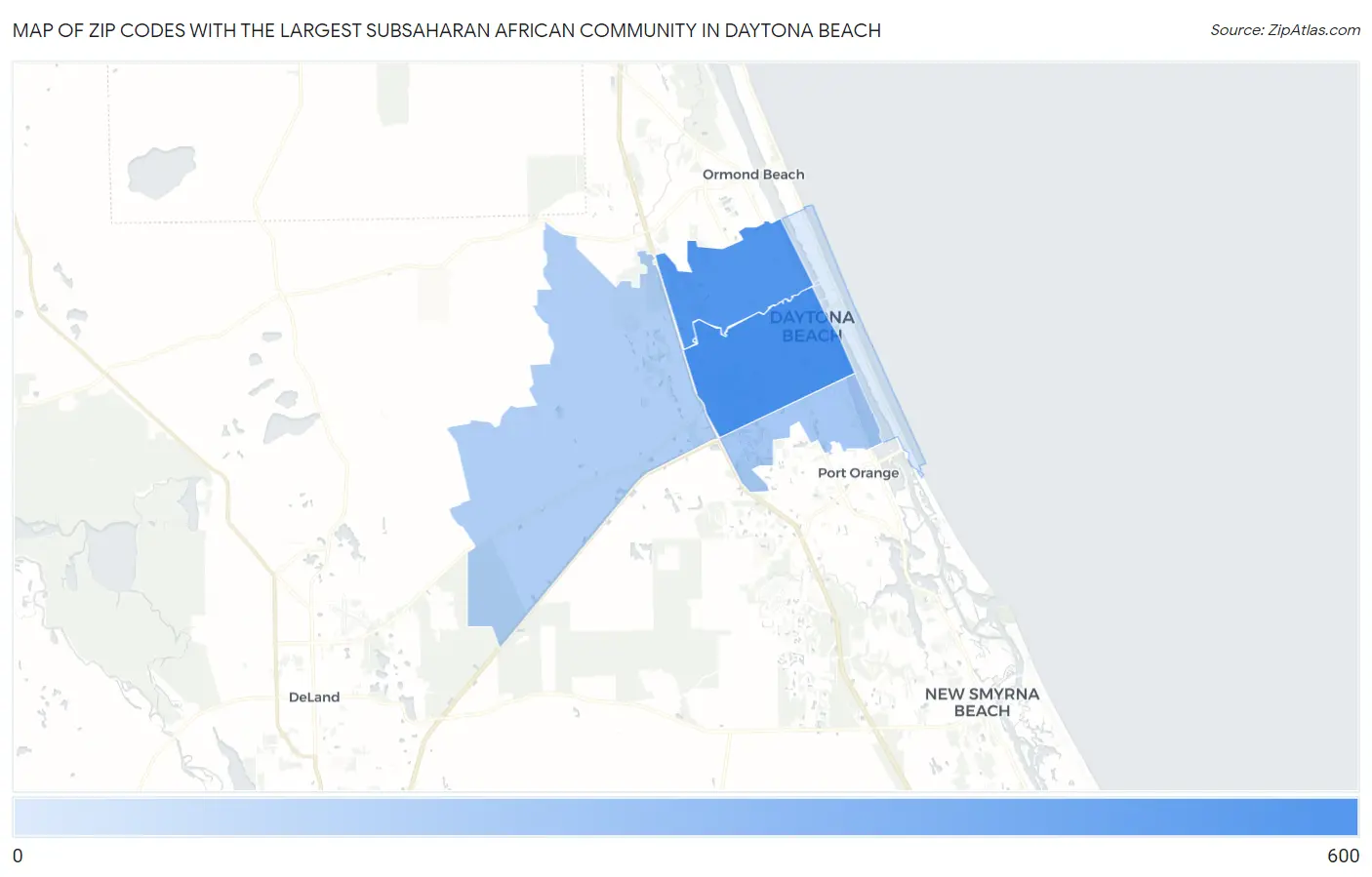 Zip Codes with the Largest Subsaharan African Community in Daytona Beach Map