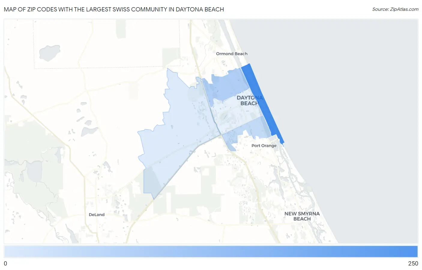 Zip Codes with the Largest Swiss Community in Daytona Beach Map