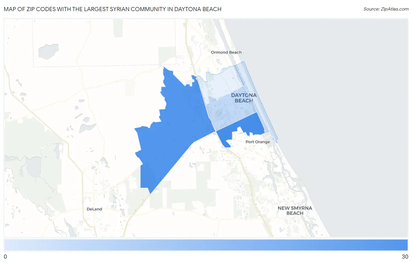 Zip Codes with the Largest Syrian Community in Daytona Beach Map