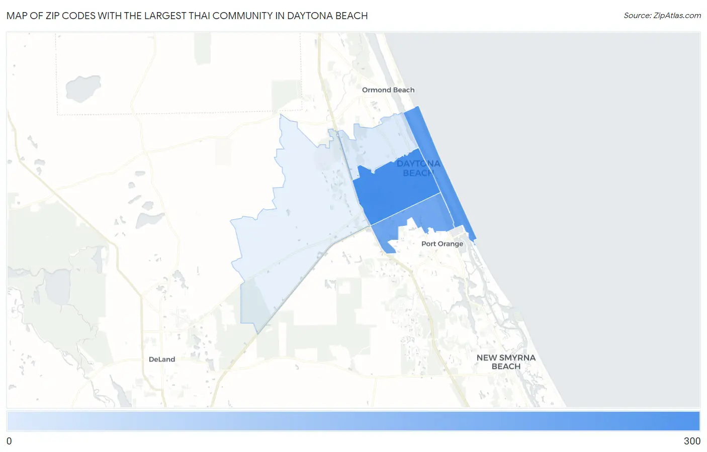 Zip Codes with the Largest Thai Community in Daytona Beach Map