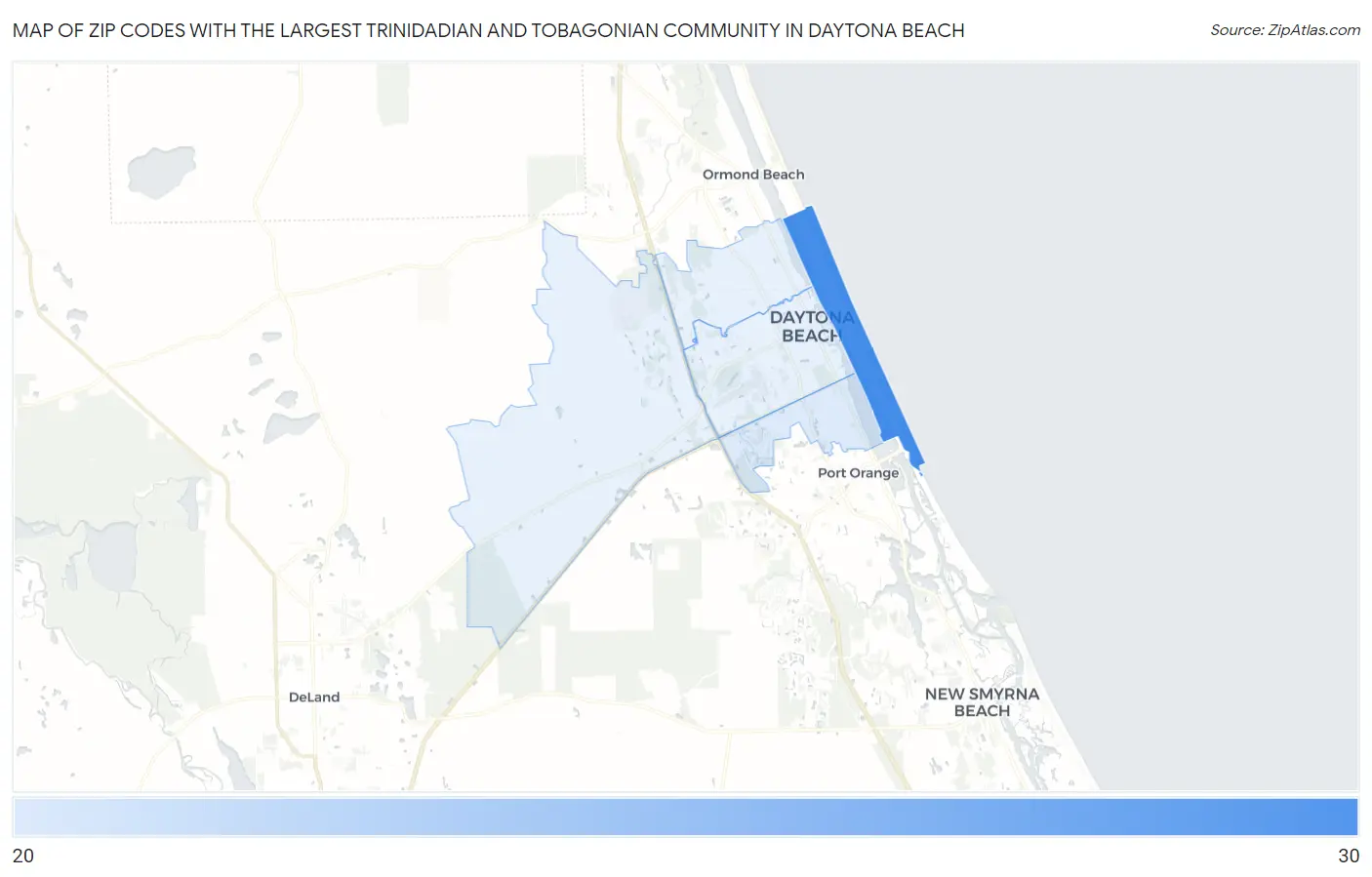 Zip Codes with the Largest Trinidadian and Tobagonian Community in Daytona Beach Map