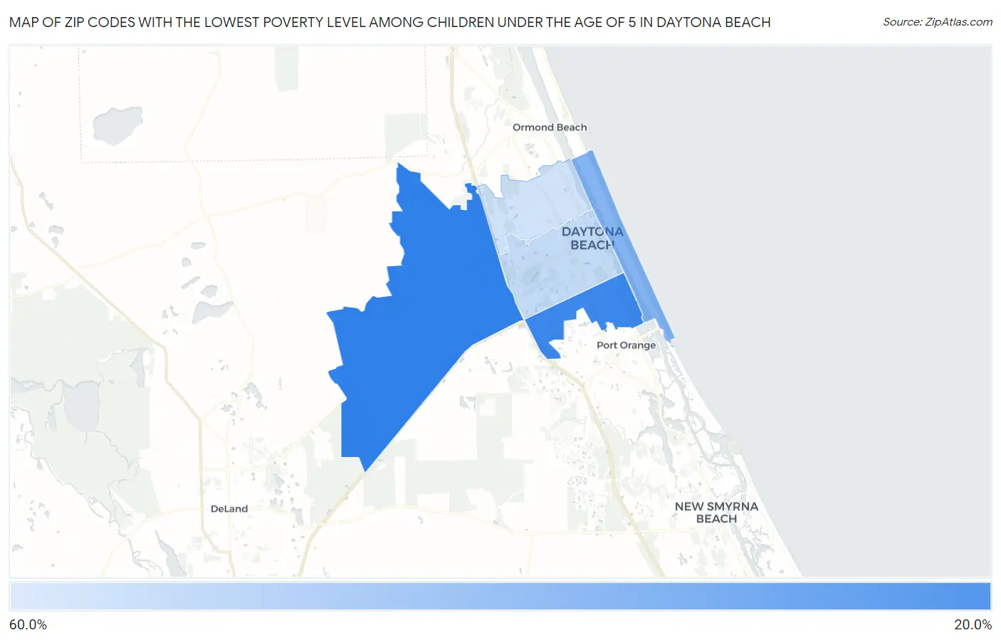 Zip Codes with the Lowest Poverty Level Among Children Under the Age of 5 in Daytona Beach Map