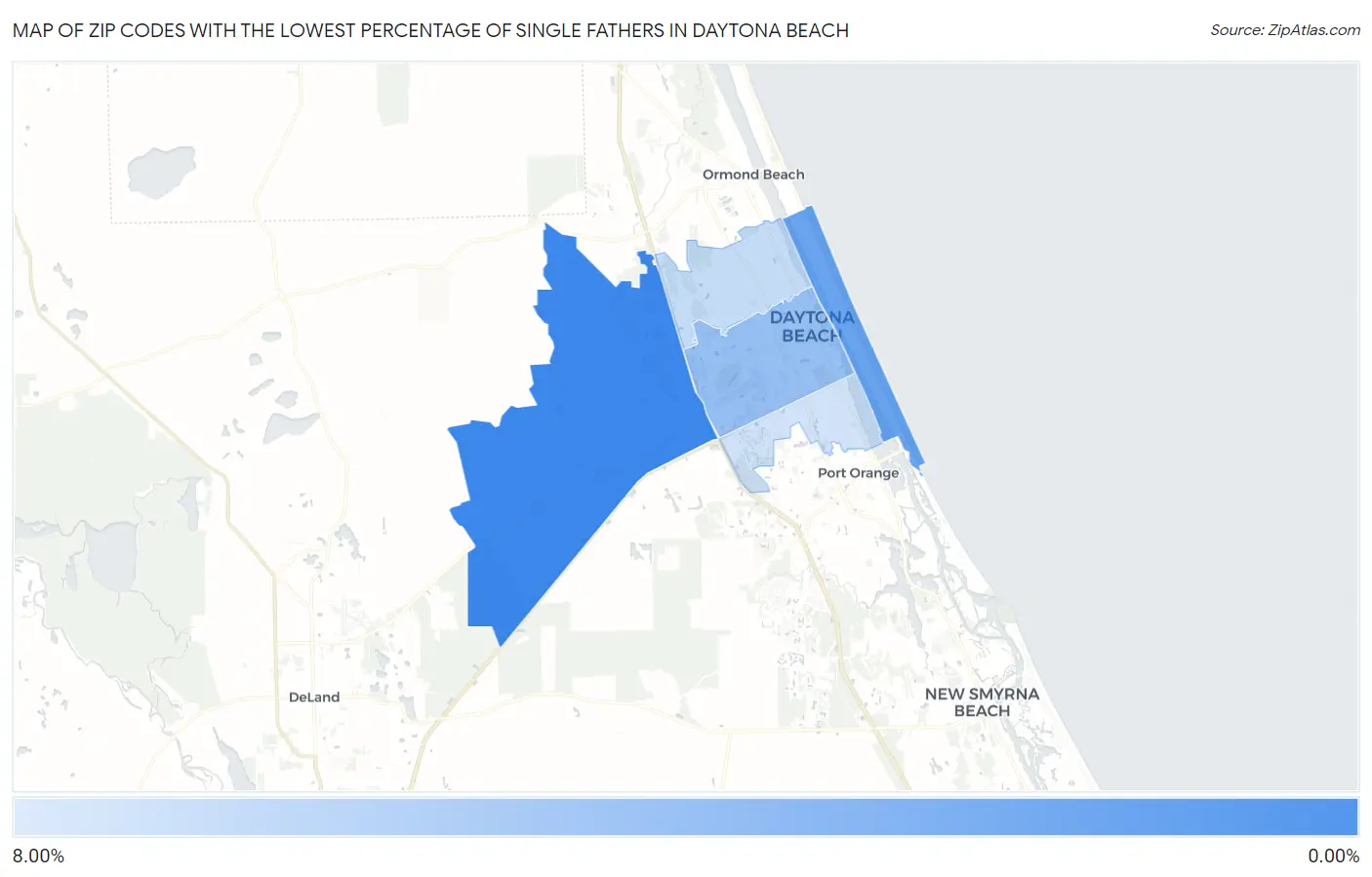 Zip Codes with the Lowest Percentage of Single Fathers in Daytona Beach Map
