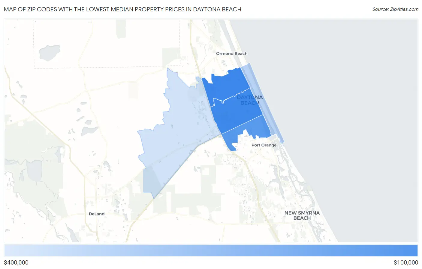 Zip Codes with the Lowest Median Property Prices in Daytona Beach Map