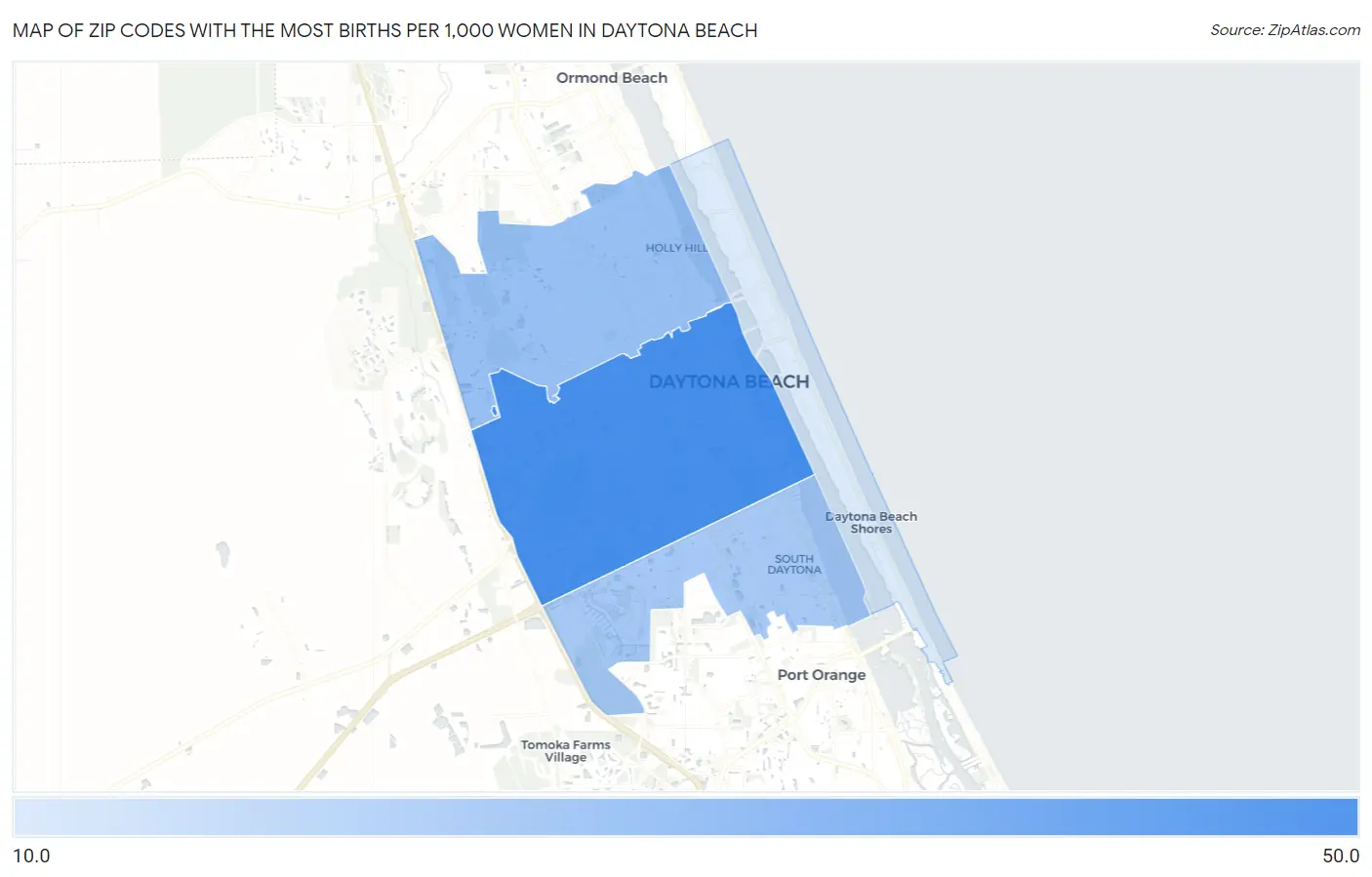 Zip Codes with the Most Births per 1,000 Women in Daytona Beach Map